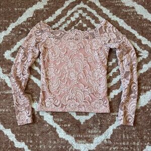 Ambiance Pink Lace Long Sleeve Blouse
